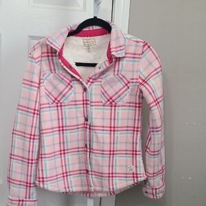 Weatherproof Girl Coat L(14-16) Sherpa Pink Plaid Fleece Jacket Shaket Button Up